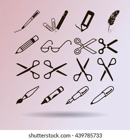 scissors, pens and pencils.vector icon