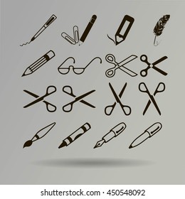 scissors, pens and pencils.vector icon