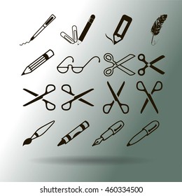 scissors, pens and pencils.vector icon