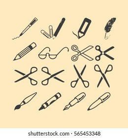 scissors, pens and pencils.vector icon