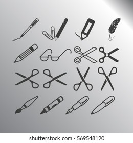 scissors, pens and pencils.vector icon