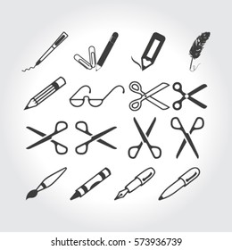 scissors, pens and pencils.vector icon