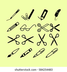 scissors, pens and pencils.vector icon