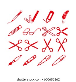scissors, pens and pencils.vector icon