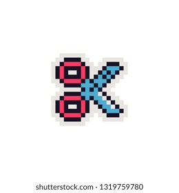 Scissors pixel art icon design for sticker, logo, web. Isolated on white background vector illustration.