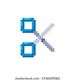 Scissors pixel art icon design for sticker, logo, web. Isolated on white background vector illustration.