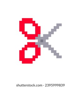 Scissors pixel art icon design for sticker, logo, web. Isolated on white background vector illustration. Pixel art scissors icon. Vector design for web design, mobile app, stickers and games.