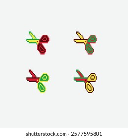 Scissors pixel art icon design for sticker, logo, web. Isolated on white background vector illustration. Vector illustration