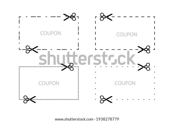 Scissors rectangular. Discount coupon icon\
set. Silhouette vector. Stock image. EPS\
10.