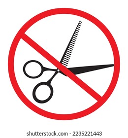 Scissors with red forbidden sign. Do not cut prohibition icon. Scissors is prohibited. Stop cutting symbol isolated on white background. 