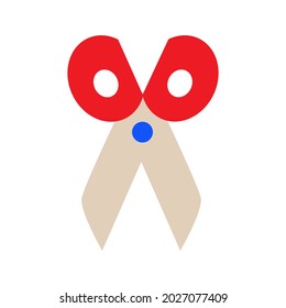 Scissors with a red handle on white background. Bright school icon. Stationery for students and teachers. Education design concept. Vector illustration