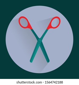 scissors with red handles flat design long shadow green purple background