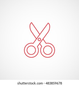 Scissors Red Line Icon On White Background