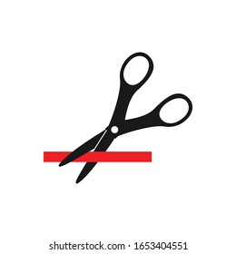 Scissors with red ribbon, grand opening vector icon