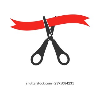 Scissors and red ribbon silhouette vector illustration. Grand Opening Invitation concept.