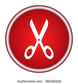scissors red round glossy modern design web icon