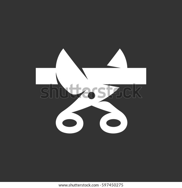 Scissors and\
ribbon icon illustration isolated on black background sign symbol.\
Scissors and ribbon vector logo. Presentation vector pictogram for\
web graphics - stock\
vector