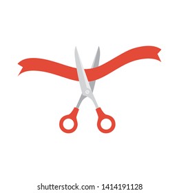 scissors with ribbon on white background