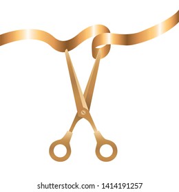 scissors with ribbon on white background