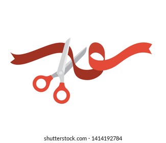 scissors with ribbon on white background