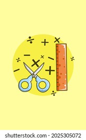 Scissors and ruler hand drawing vector illustration 