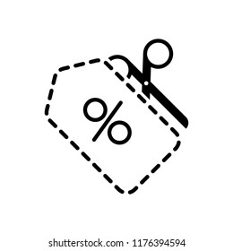 Scissors and Sale label. Simple icon. Black on white background