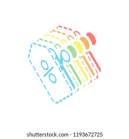 Scissors and Sale label. Simple icon. Stack of colorful isometric icons on white background