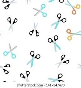 Scissors, School Stationery Vector Color Icons Seamless Pattern. Scissors With Plastic Handles Linear Symbols Pack. Office Supplies. Hairdresser Equipment, Gardening Tool Illustrations