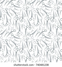 Scissors seamless pattern on white background. Barber shop and hair salon equipment, hairdresser objects in flat style - vector illustration