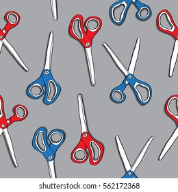 Scissors Seamless Pattern With Red and Blue Color