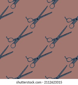 Scissors seamless pattern. Retro salon background . Repeated texture in doodle style for fabric, wrapping paper, wallpaper, tissue. Vector illustration.