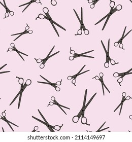 Scissors seamless pattern. Retro salon background . Repeated texture in doodle style for fabric, wrapping paper, wallpaper, tissue. Vector illustration.