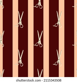 Scissors seamless pattern. Retro salon background . Repeated texture in doodle style for fabric, wrapping paper, wallpaper, tissue. Vector illustration.