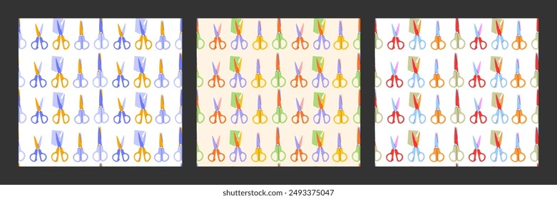 Scissors Seamless Pattern set.Colorful Scissors,open Scissors,Scissors cutting collection for prints, education, banner.Vector EPS 10.