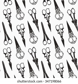 Scissors seamless pattern. Surface hand drawn decoration. Cloth design, wallpaper, wrapping.