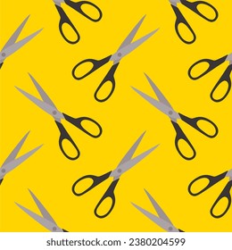 scissors seamless pattern vector illustration. Sewing Scissors on color background. From top view. Conceptual modern trendy style. Minimal background.