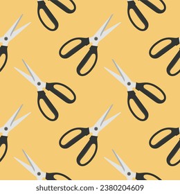 scissors seamless pattern vector illustration. Sewing Scissors on color background. From top view. Conceptual modern trendy style. Minimal background.