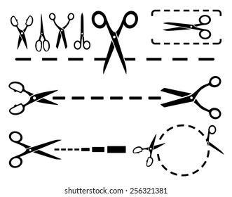 scissors set with dotted line on white background