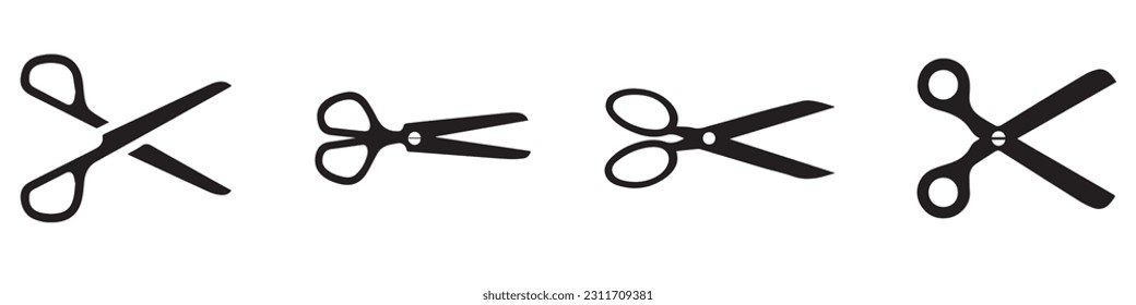 Scissors set. Flat icon style. Collection scissors black on white background. - stock vector.EPS 10