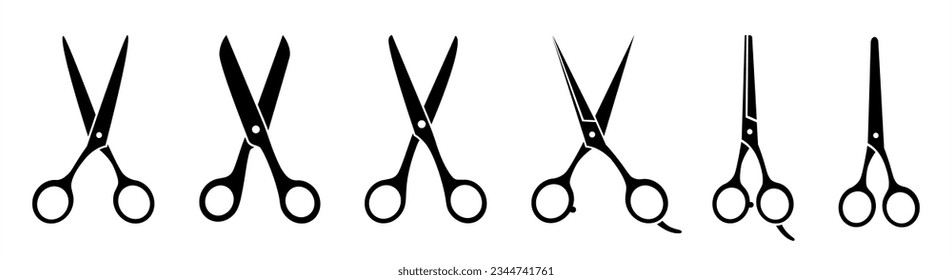 Scissors set. Flat icon style. Collection scissors black on white background. - vector 10 eps.