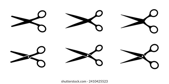 Scissors set. Flat icon style. Collection scissors black on white background. Vector illustration