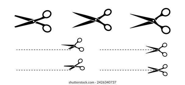 Scissors set. Flat icon style. Collection scissors black on white background. Vector illustration