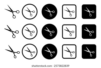 Scissors set. Flat icon style. Collection scissors black on white background. Vector illustration