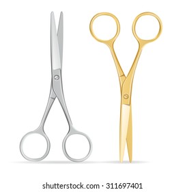 Scissors Set Gold and Silver Isolated on White Background. Vector illustration