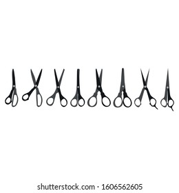Scissors set illustrated on white background. Scissors icon logo vector illustration template. Set of Black Scissors on white background