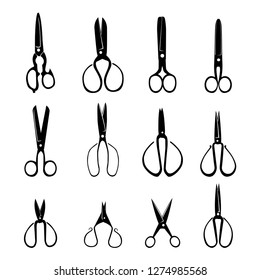 Scissors set silhouette on a white background