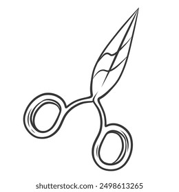 Scissors for sewing line icon. Hand drawn retro shears with pair of sharp blades and round handle, equipment of seamstress for dressmaking. Tailoring mascot, doodle scissors icon vector illustration