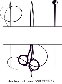 Scissors and sewing needle. Banner for sewing. Sewing salon and tailor sign