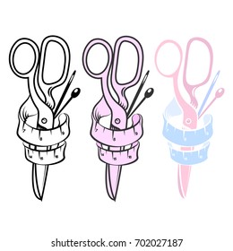 Scissors and sewing needles set vector