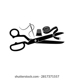 Scissors and sewing notions on table